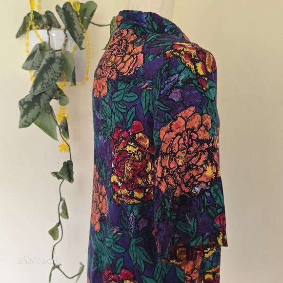 Colorful Vtg Floral Beach Hawaiian Short Sleeve Button Shirt Blue Purple Green L - Picture 7 of 9